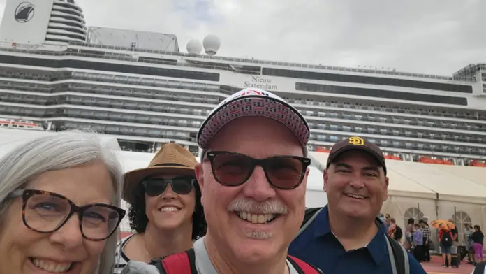 Pastor Scott and Rhonda with friends in front of cruise ship