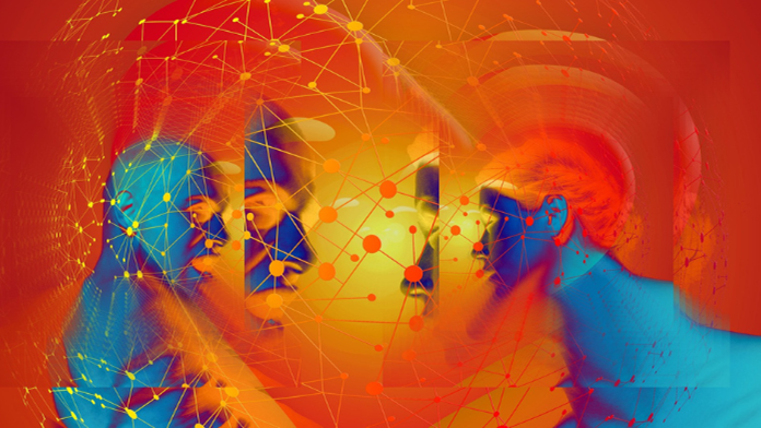 Abstract image of two people facing one another